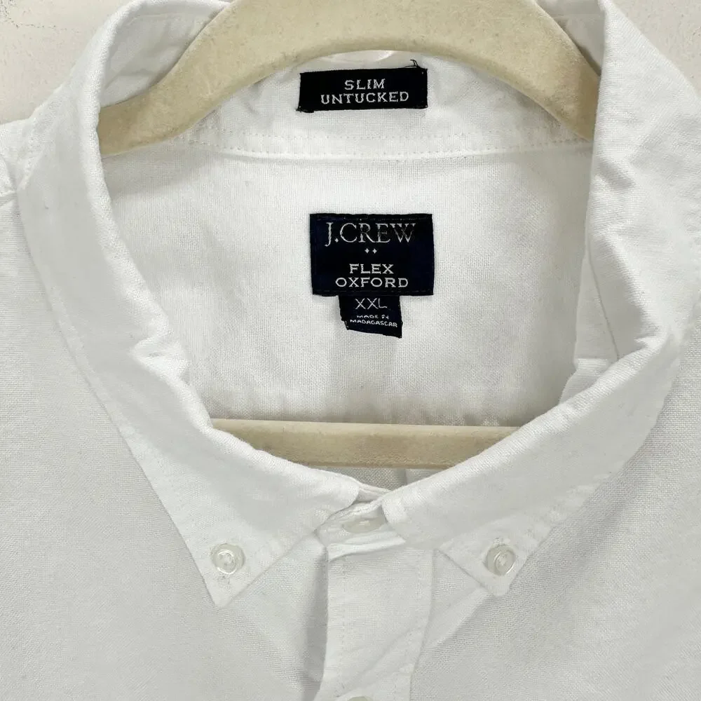 J.Crew Untucked Fit Slim Flex Oxford Shirt Cotton Mens Preppy White Classic XXL - Picture 7 of 12